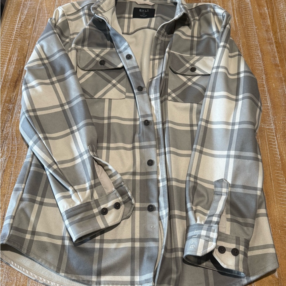 BYLT Basics Gray and Cream Plaid Flannel